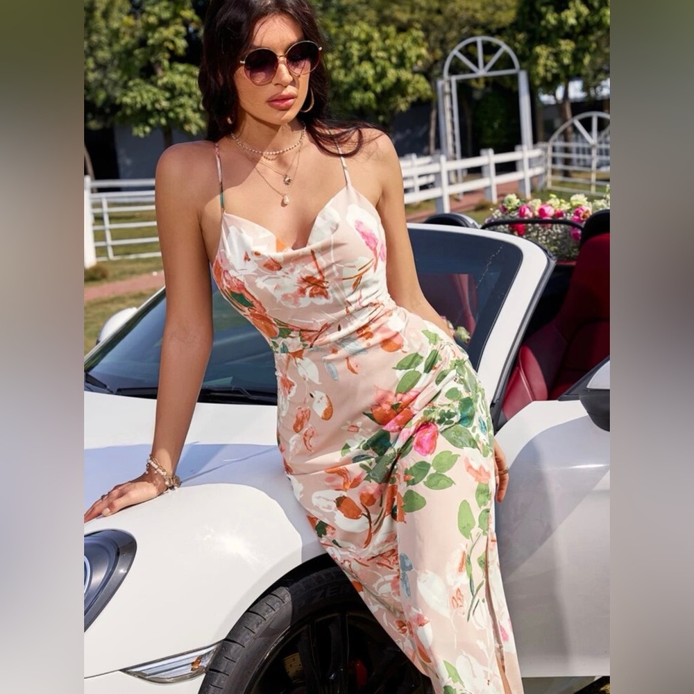 Spring Summer women Flower dress - Picture 5 of 6